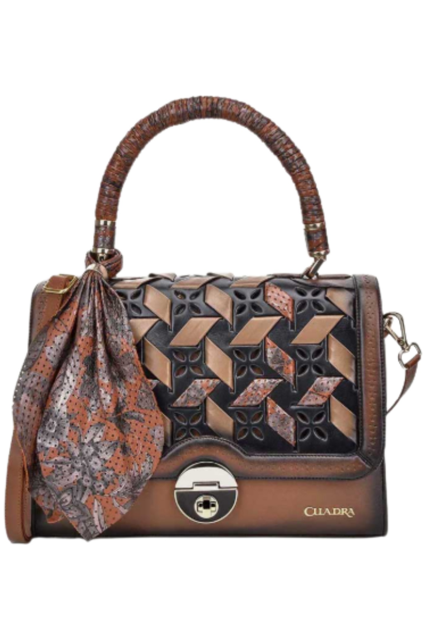 Brown Printed Top Handle Handbag