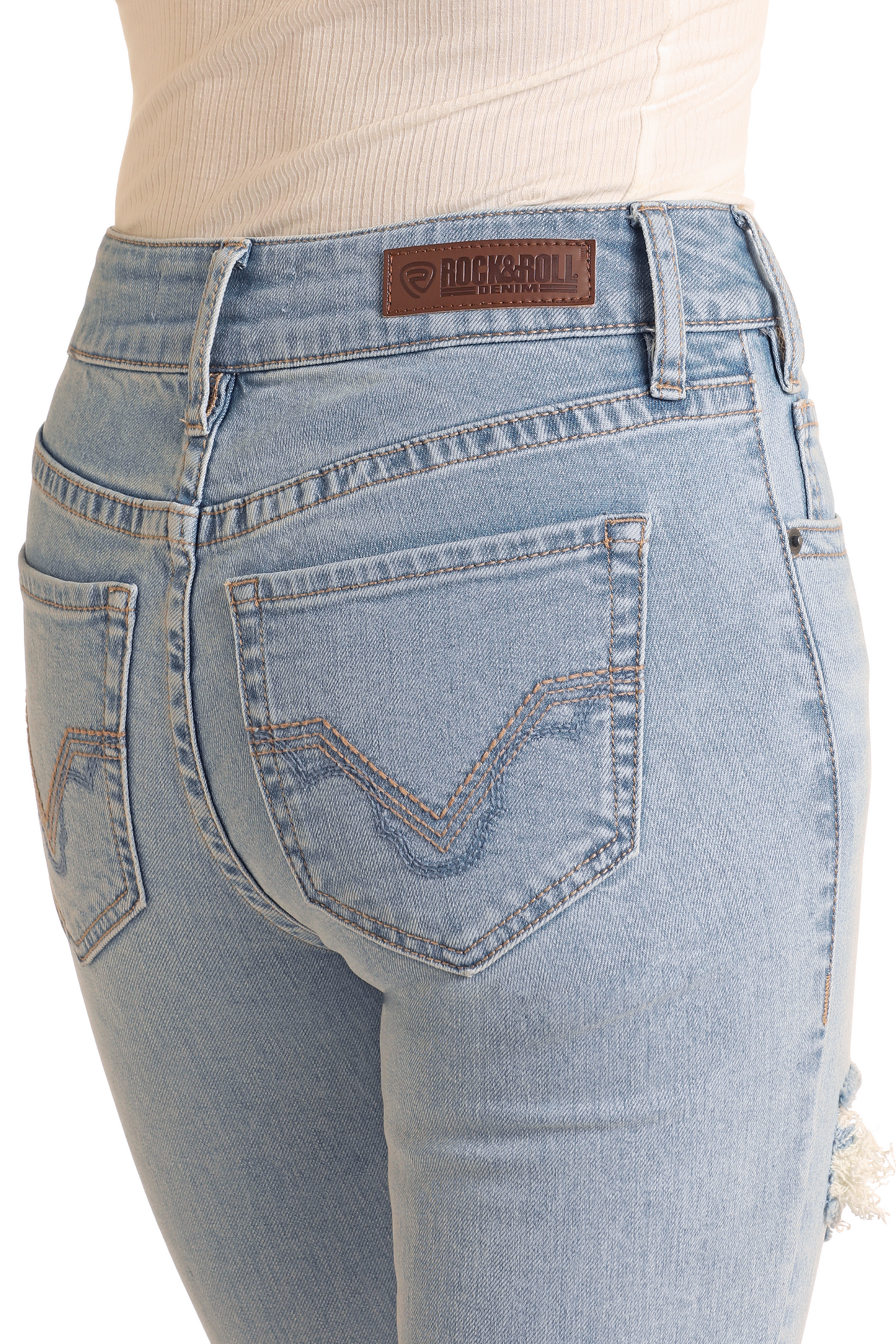 High Rise Light Wash Distressed Bootcut Jeans