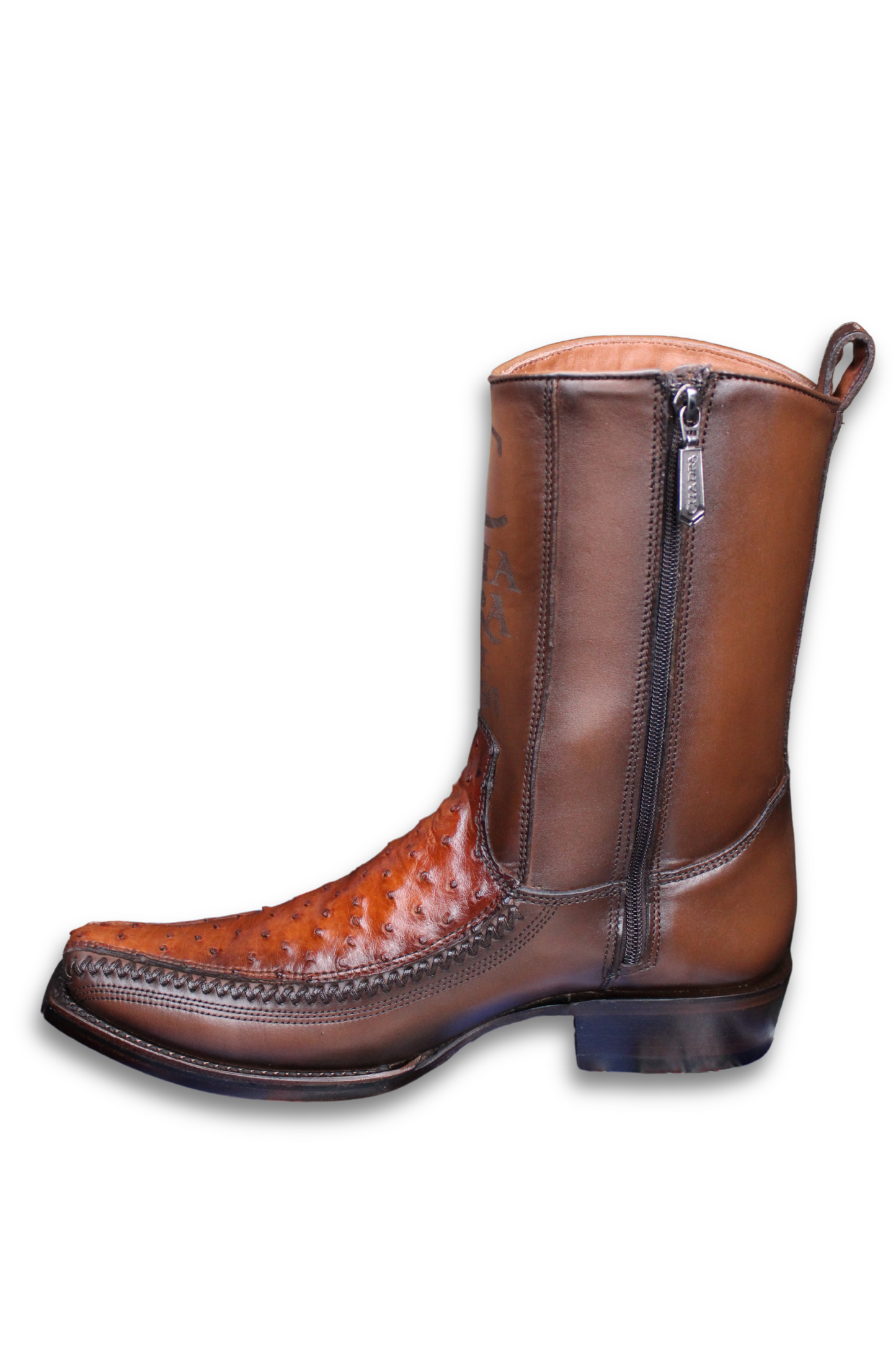 Engraved Morini Chestnut Ostrich Western Boots