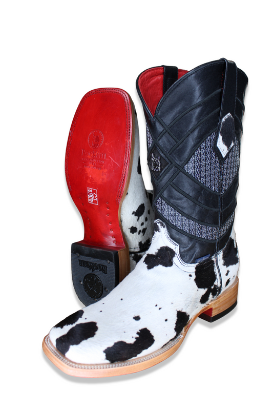 Cattleman Cowhide Red Bottom Square Toe Cowboy Boot Size 8