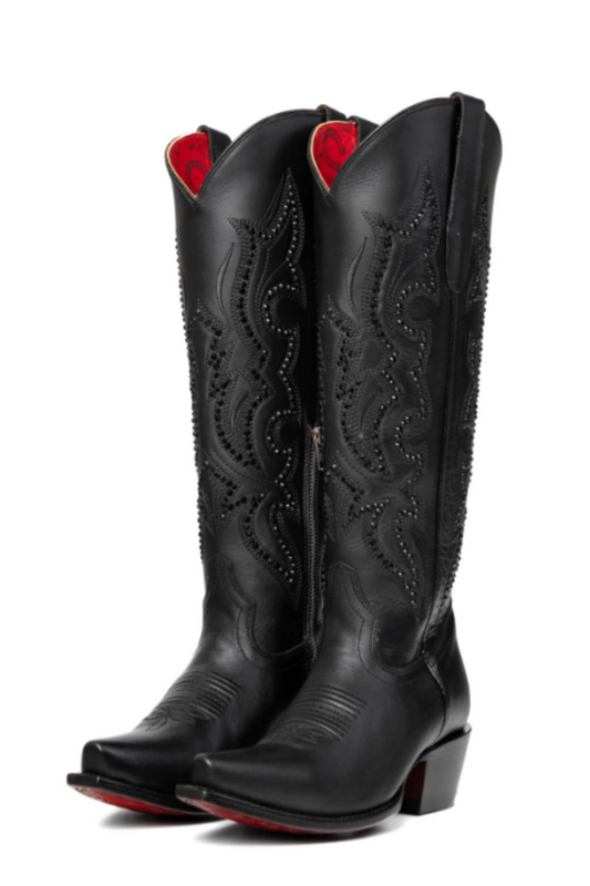 Marbella Tall Red Bottom Snip Toe Cowgirl Boot - Black