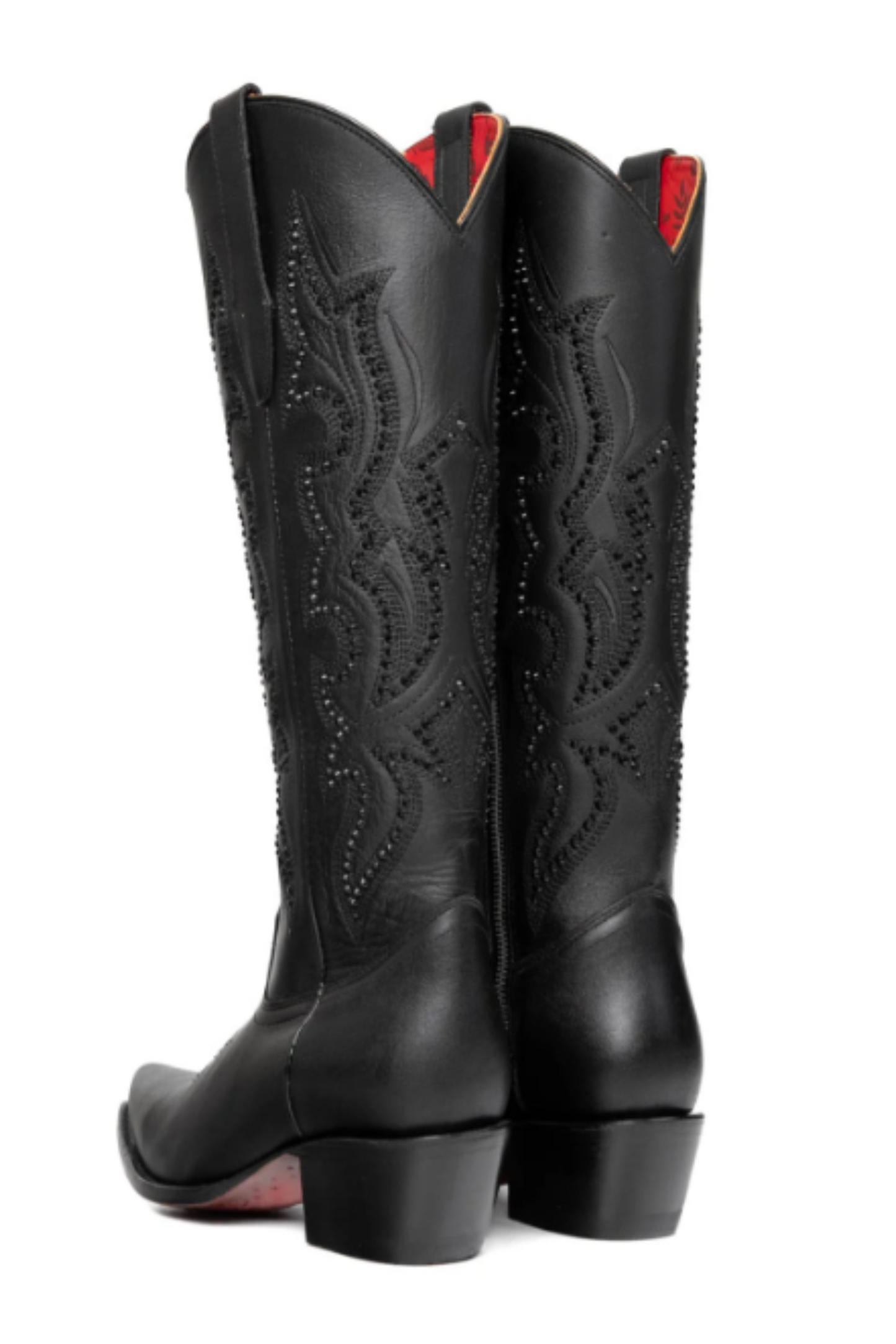 Marbella Tall Red Bottom Snip Toe Cowgirl Boot - Black