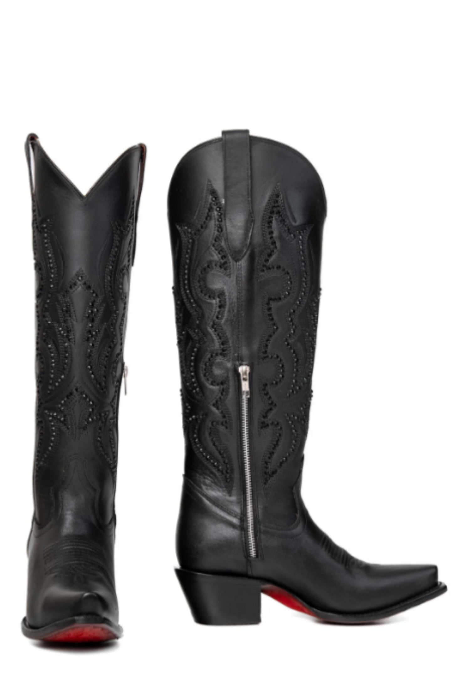 Marbella Tall Red Bottom Snip Toe Cowgirl Boot - Black