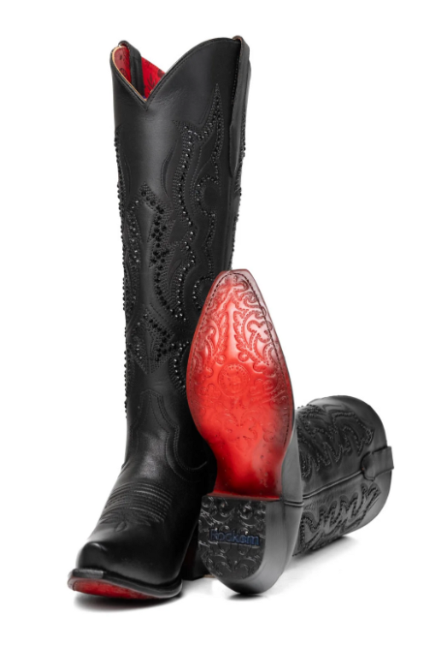 Marbella Tall Red Bottom Snip Toe Cowgirl Boot - Black