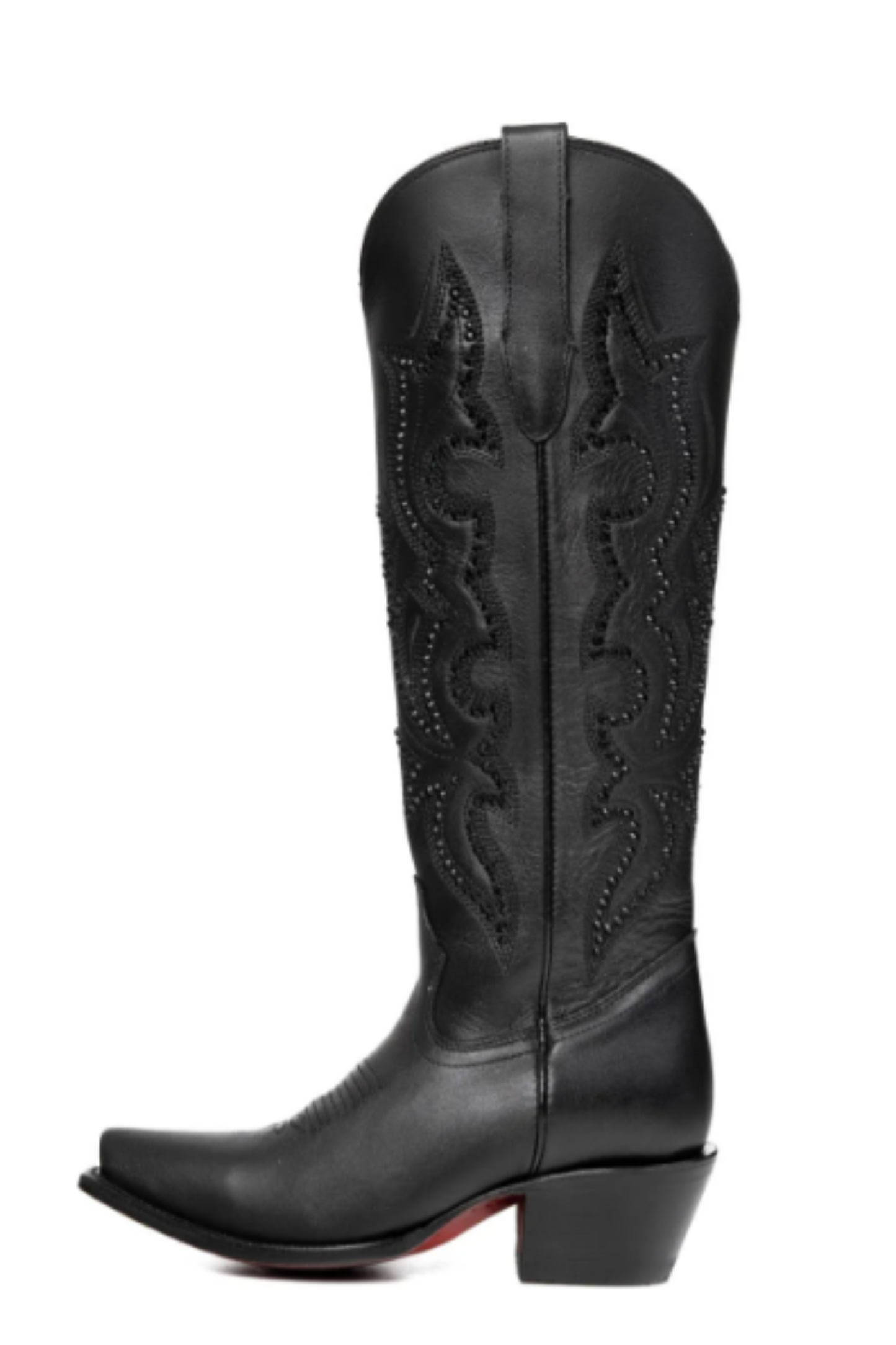 Marbella Tall Red Bottom Snip Toe Cowgirl Boot - Black
