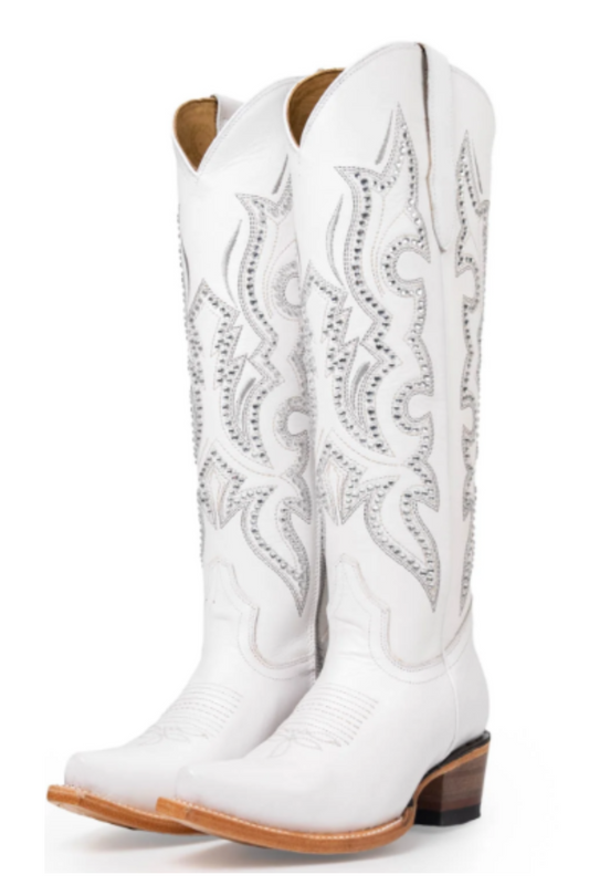 Marbella Tall Snip Toe Cowgirl Boot - White