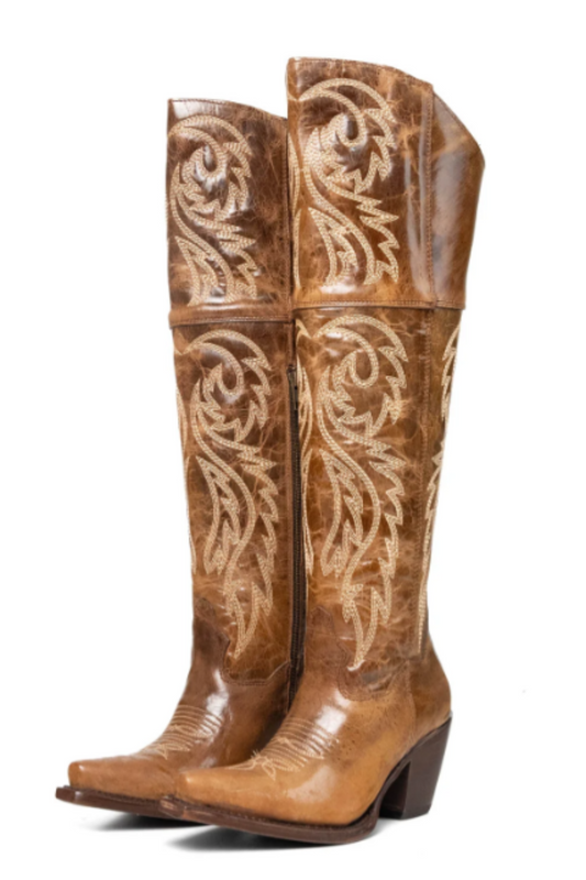 Blanca J Knee High Snip Toe Cowgirl Boot - Rustic Brown