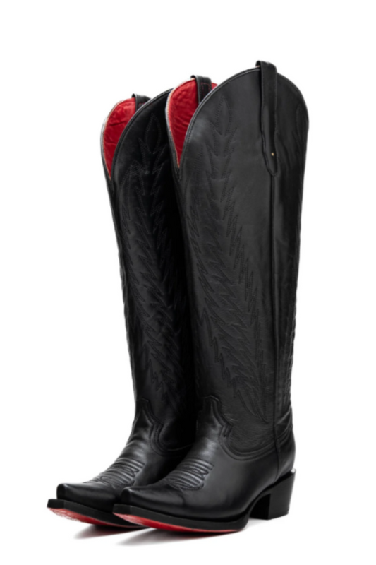 Valentina Tall Red Bottom Wide Calf Snip Toe Cowgirl Boot - Black