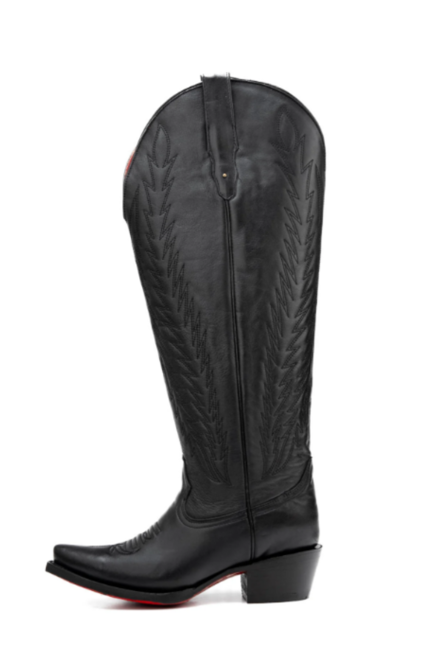 Valentina Tall Red Bottom Wide Calf Snip Toe Cowgirl Boot - Black