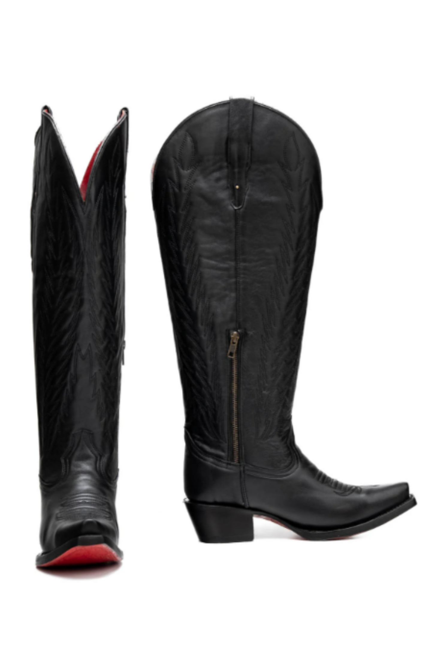 Valentina Tall Red Bottom Wide Calf Snip Toe Cowgirl Boot - Black