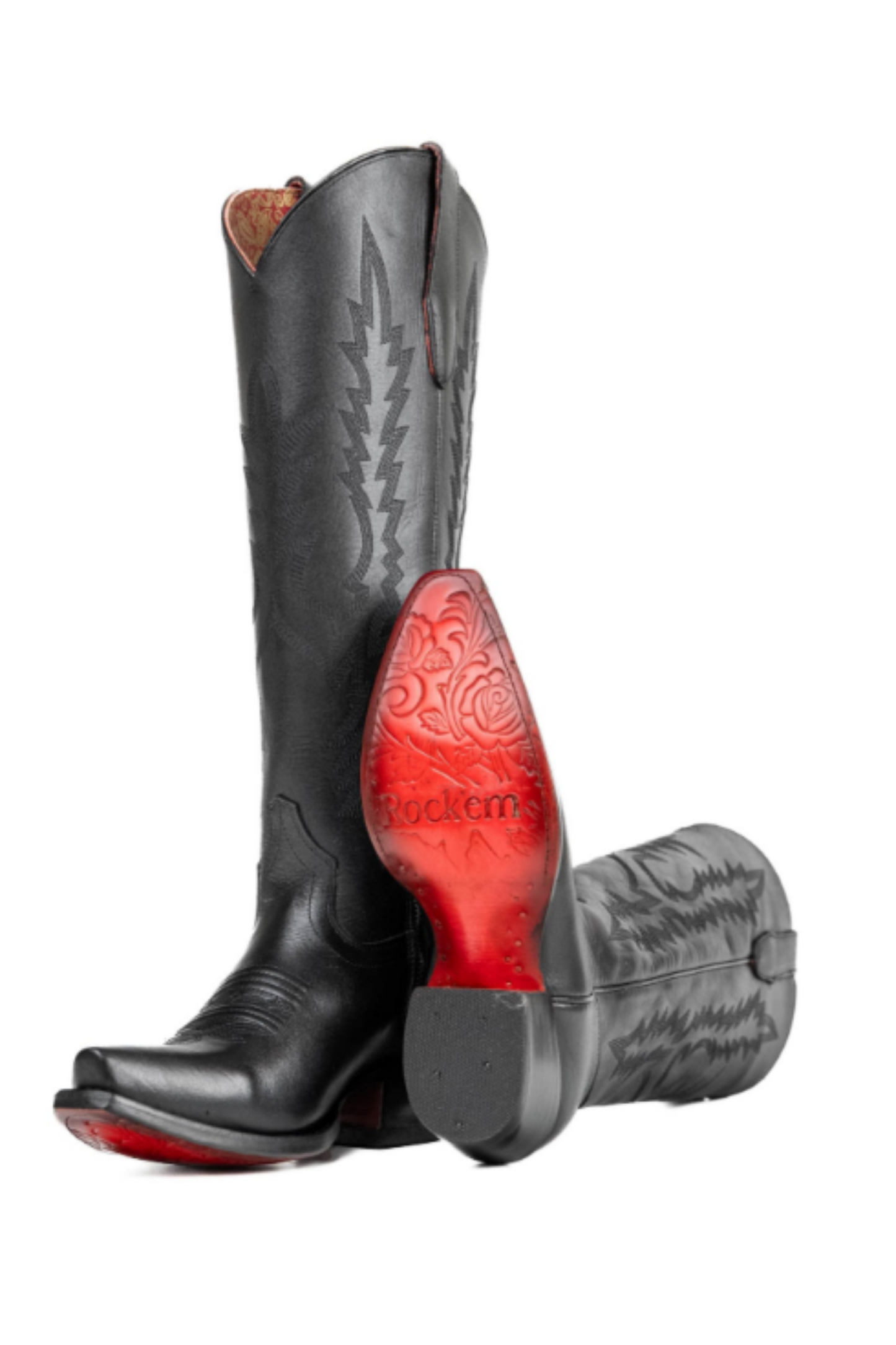 Scarlett Tall Red Bottom Snip Toe Cowgirl Boot - Black