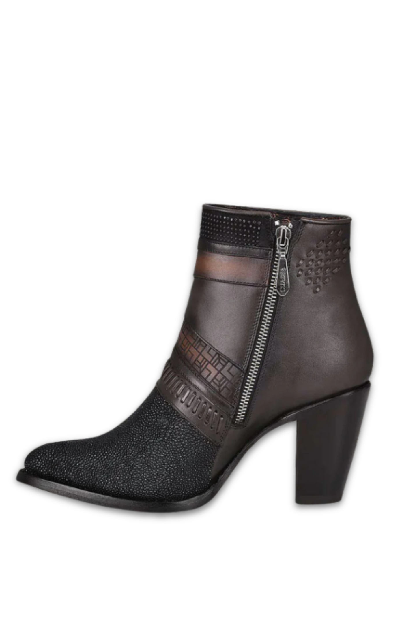 Handwoven Black Exotic Leather Ankle Bootie