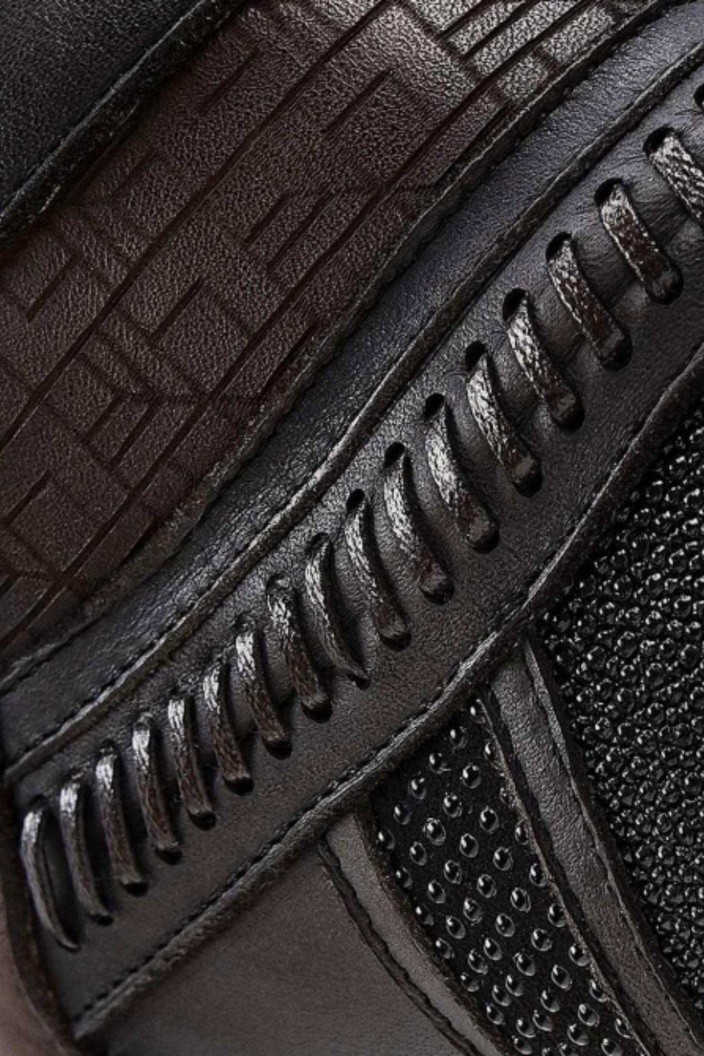 Handwoven Black Exotic Leather Ankle Bootie