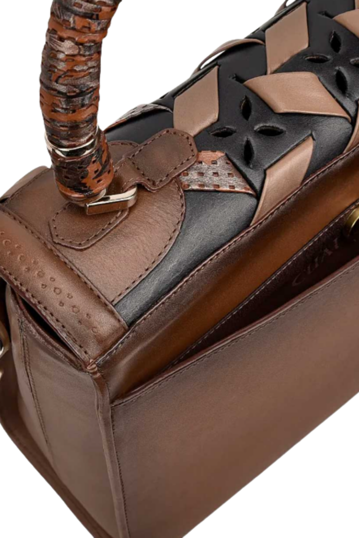 Brown Printed Top Handle Handbag