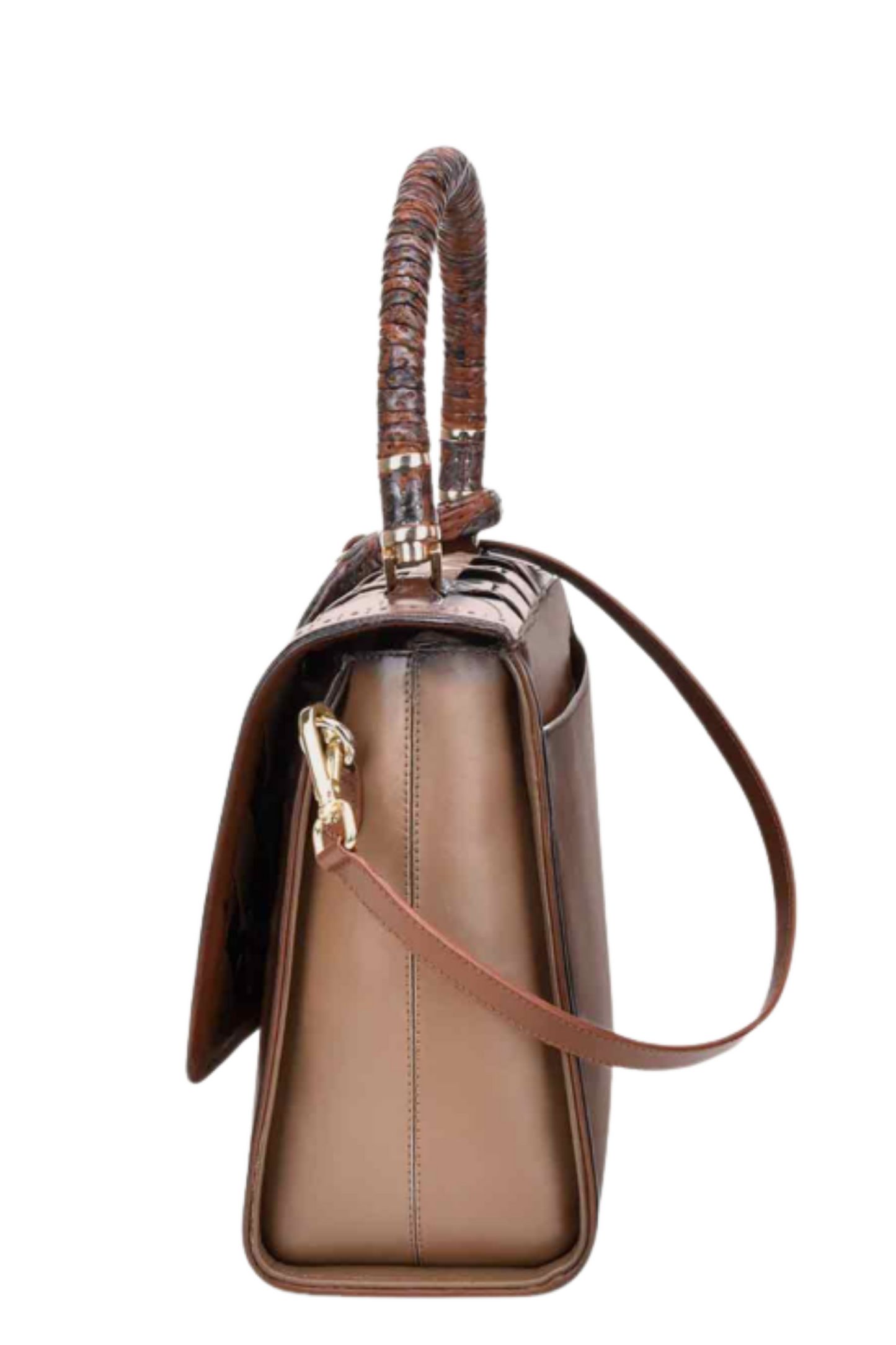 Brown Printed Top Handle Handbag