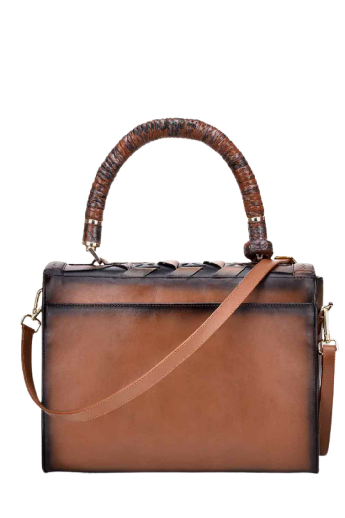 Brown Printed Top Handle Handbag