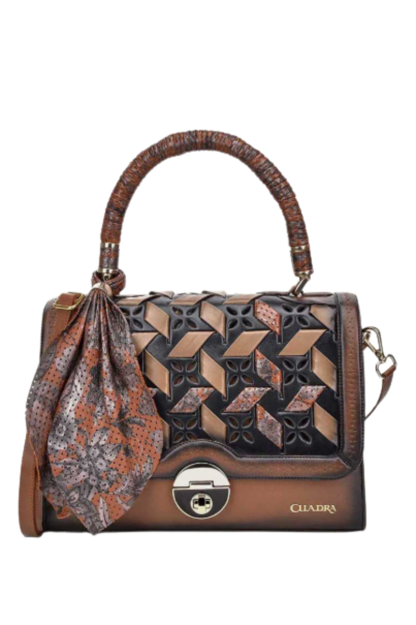 Brown Printed Top Handle Handbag