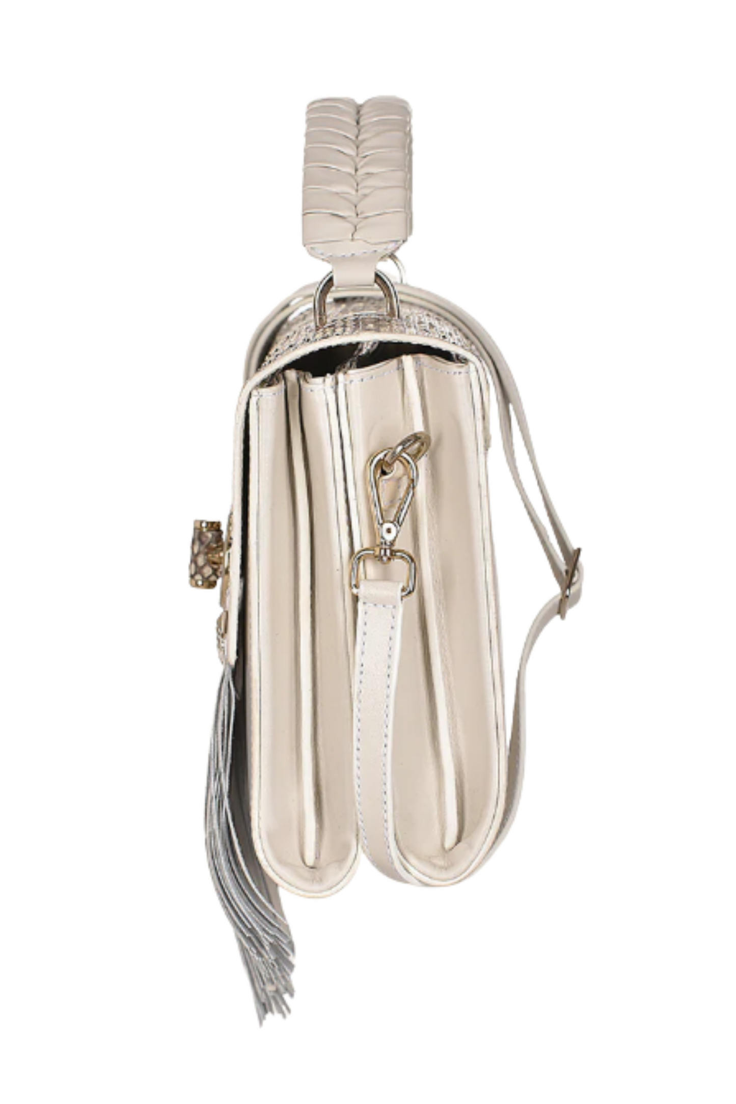 White Exotic Flap Handbag