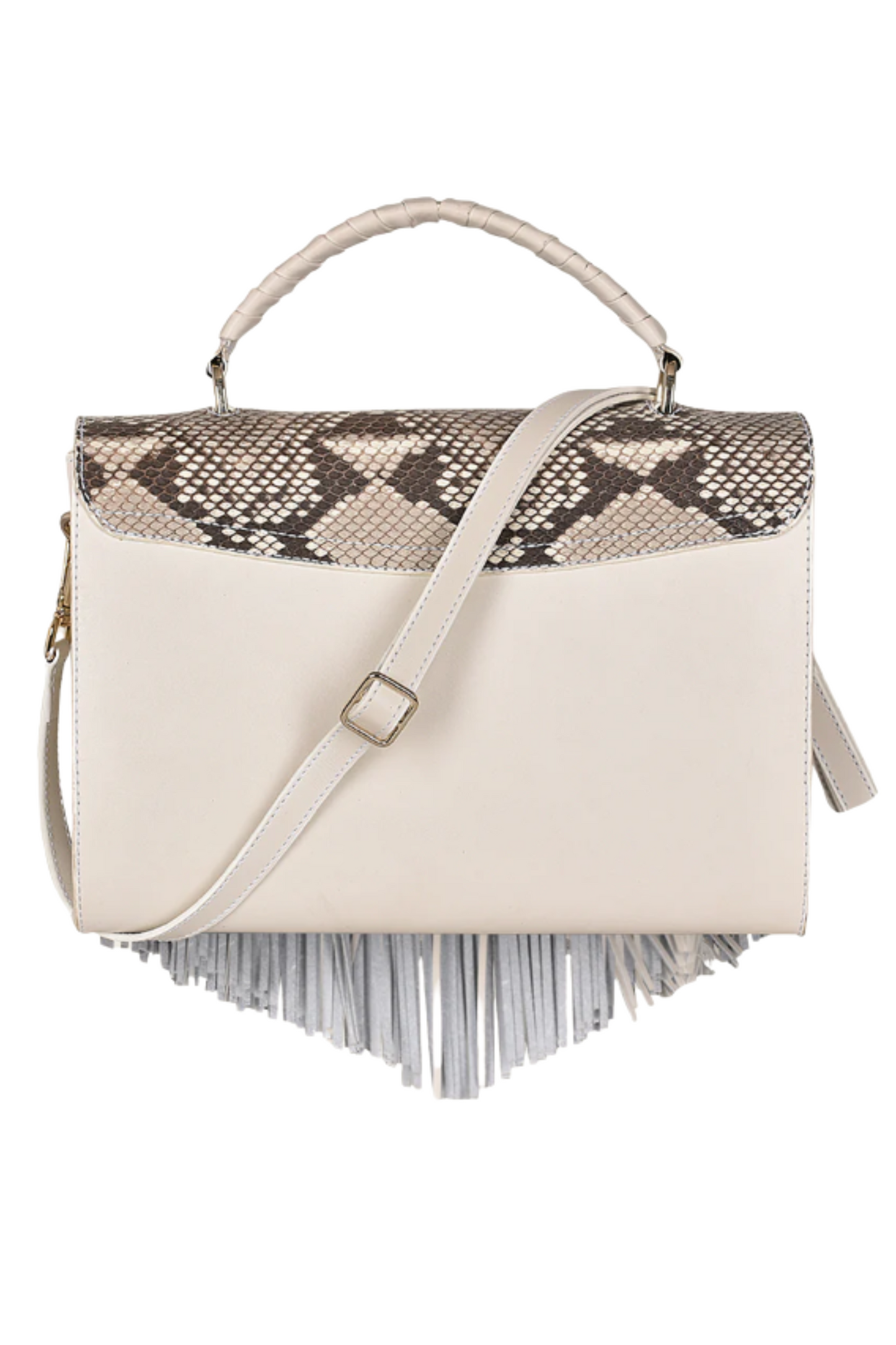 White Exotic Flap Handbag