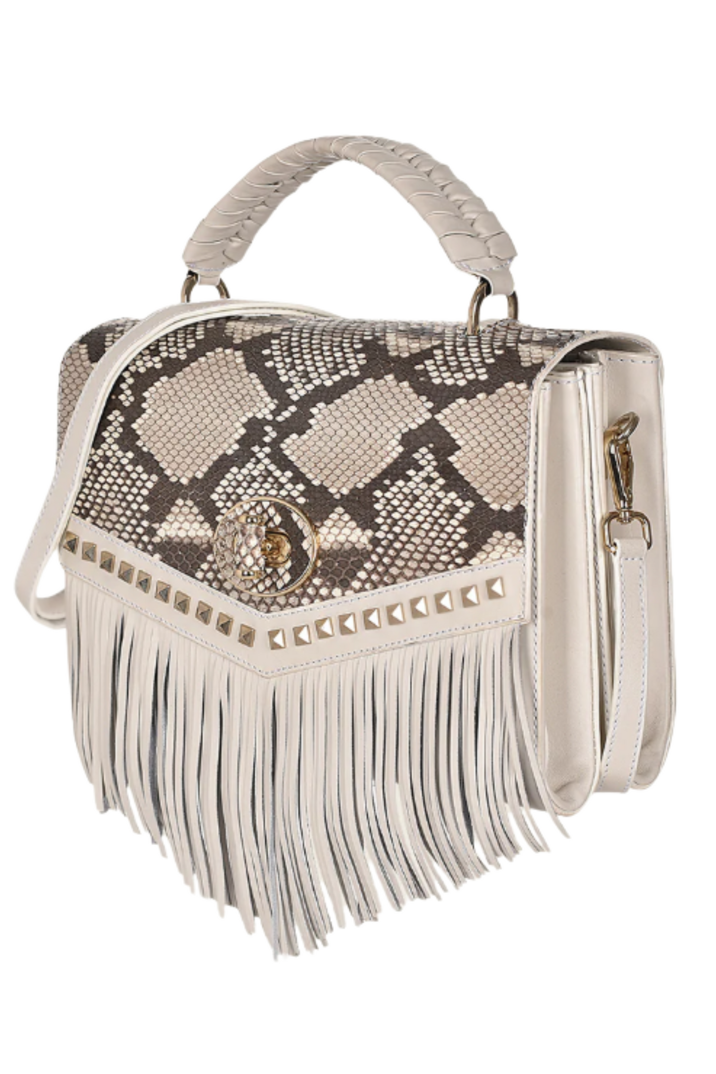 White Exotic Flap Handbag
