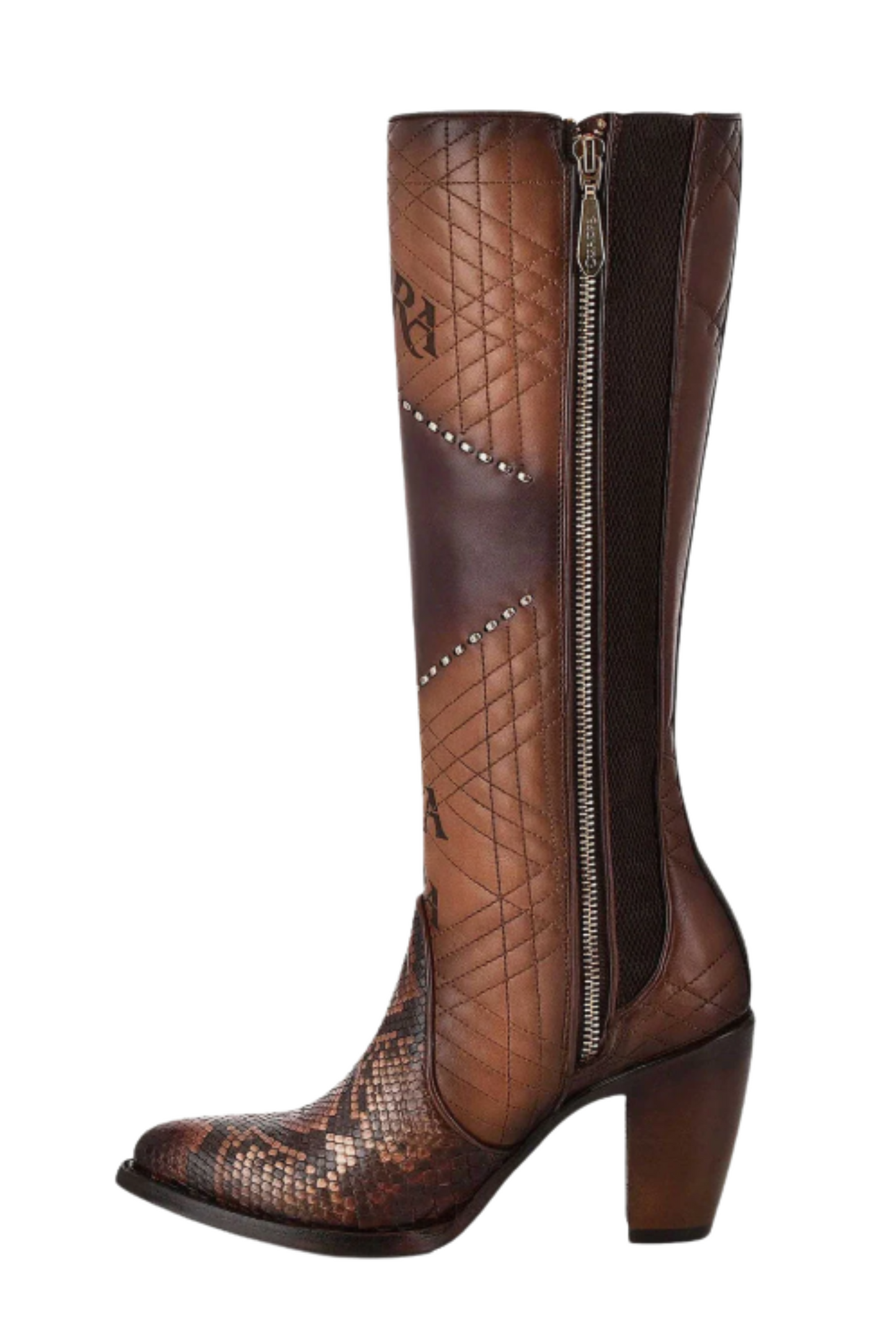 Tall Engraved Brown Exotic Boot