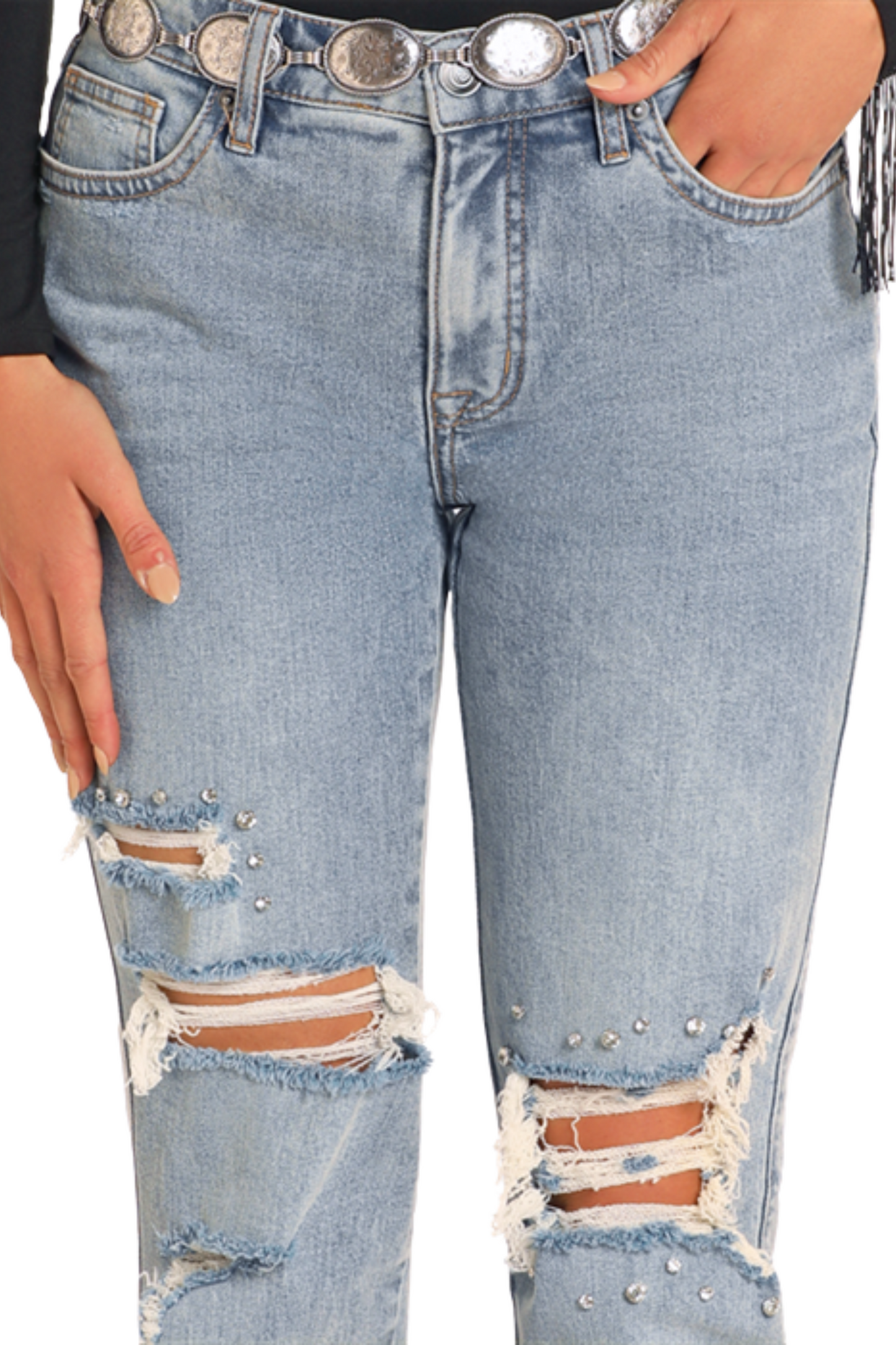 High Rise Studded Straight Cropped Jeans