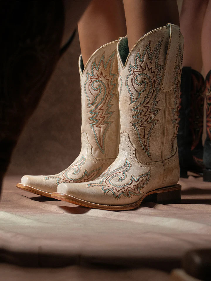 Z5444 - WOMEN'S BLUE AND RED EMBROIDERY BONE SQUARE TOE COWBOY BOOT