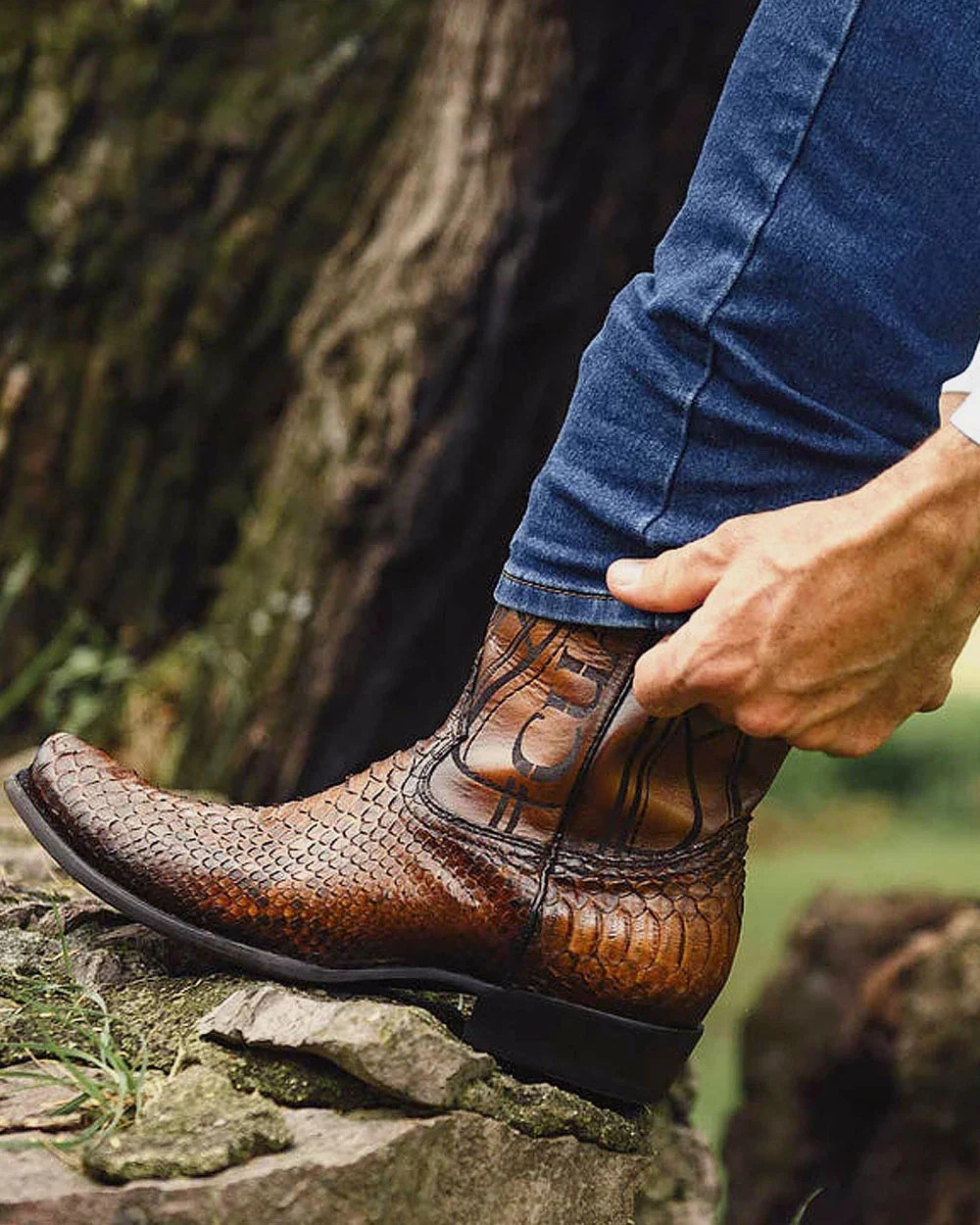 Engraved Honey Python Western Boot