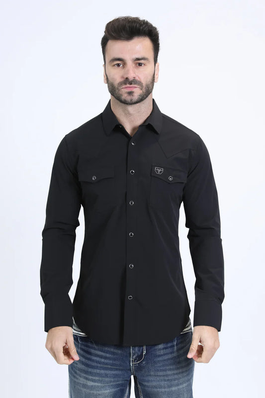 Men's Performance Western Long Sleeve Black Shirt