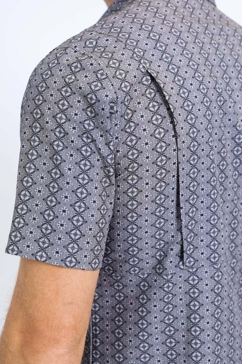 Mens Performance Western Short Sleeve Aztec Print Grey Shirt