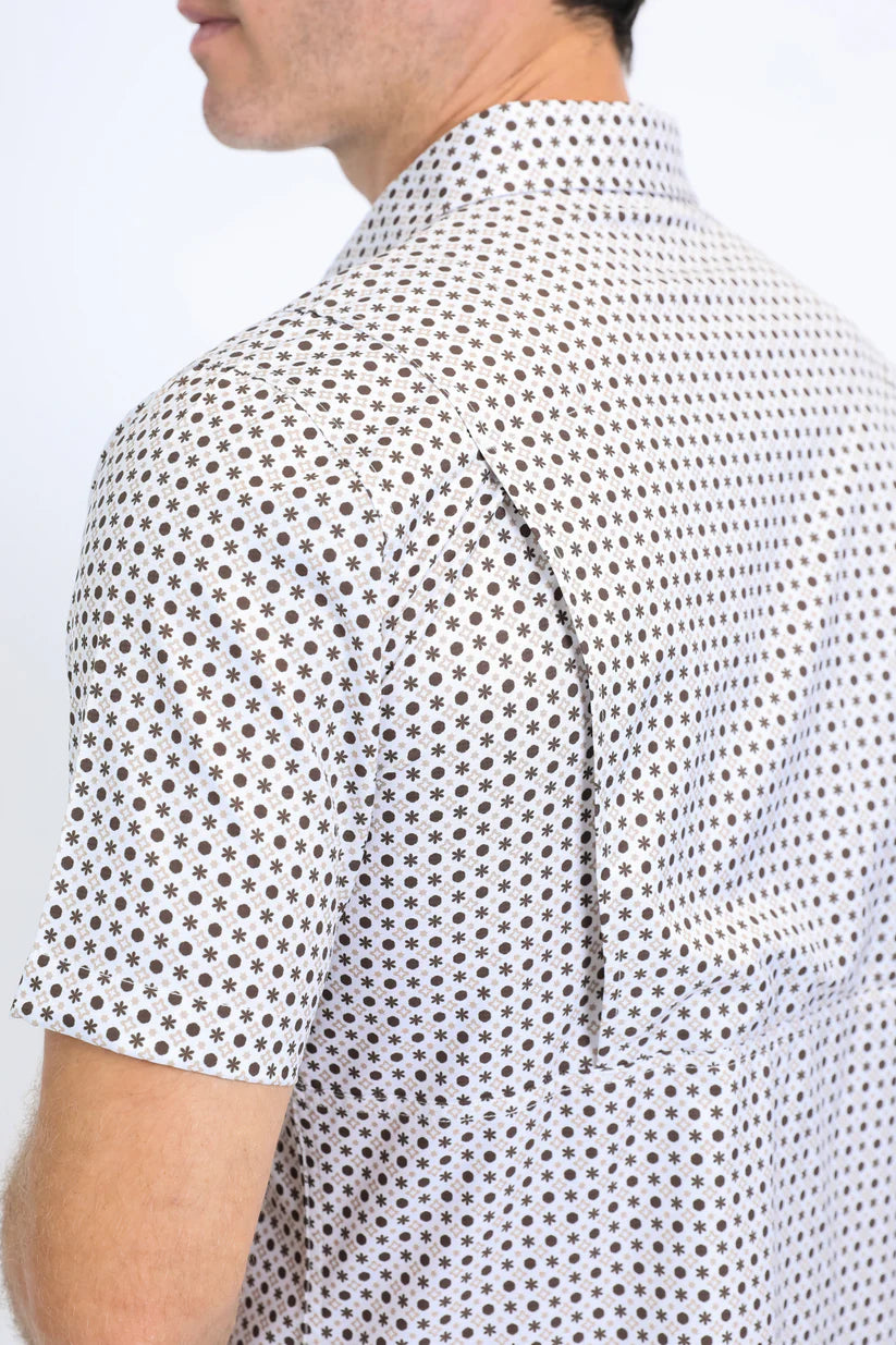 Mens Performance Western Short Sleeve Aztec Print White Shirt