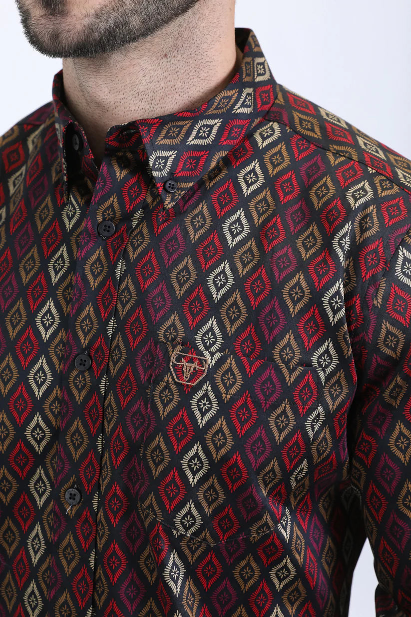 Mens Satin Cotton Modern Fit Navy Long Sleeve Black Shirt