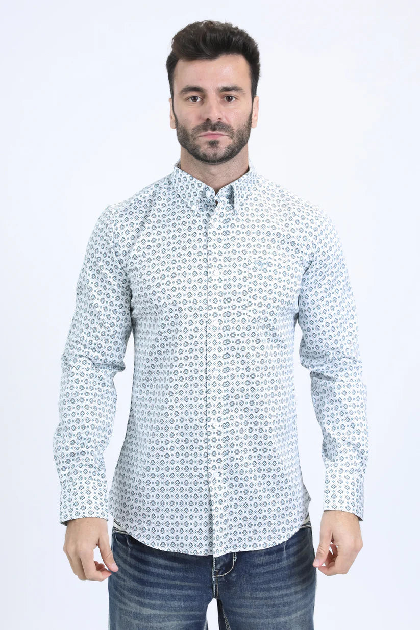 Mens Satin Cotton Modern Fit Navy Long Sleeve White Shirt