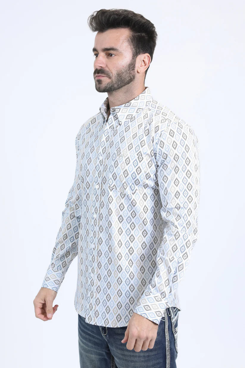 Mens Satin Cotton Modern Fit Navy Long Sleeve White Shirt
