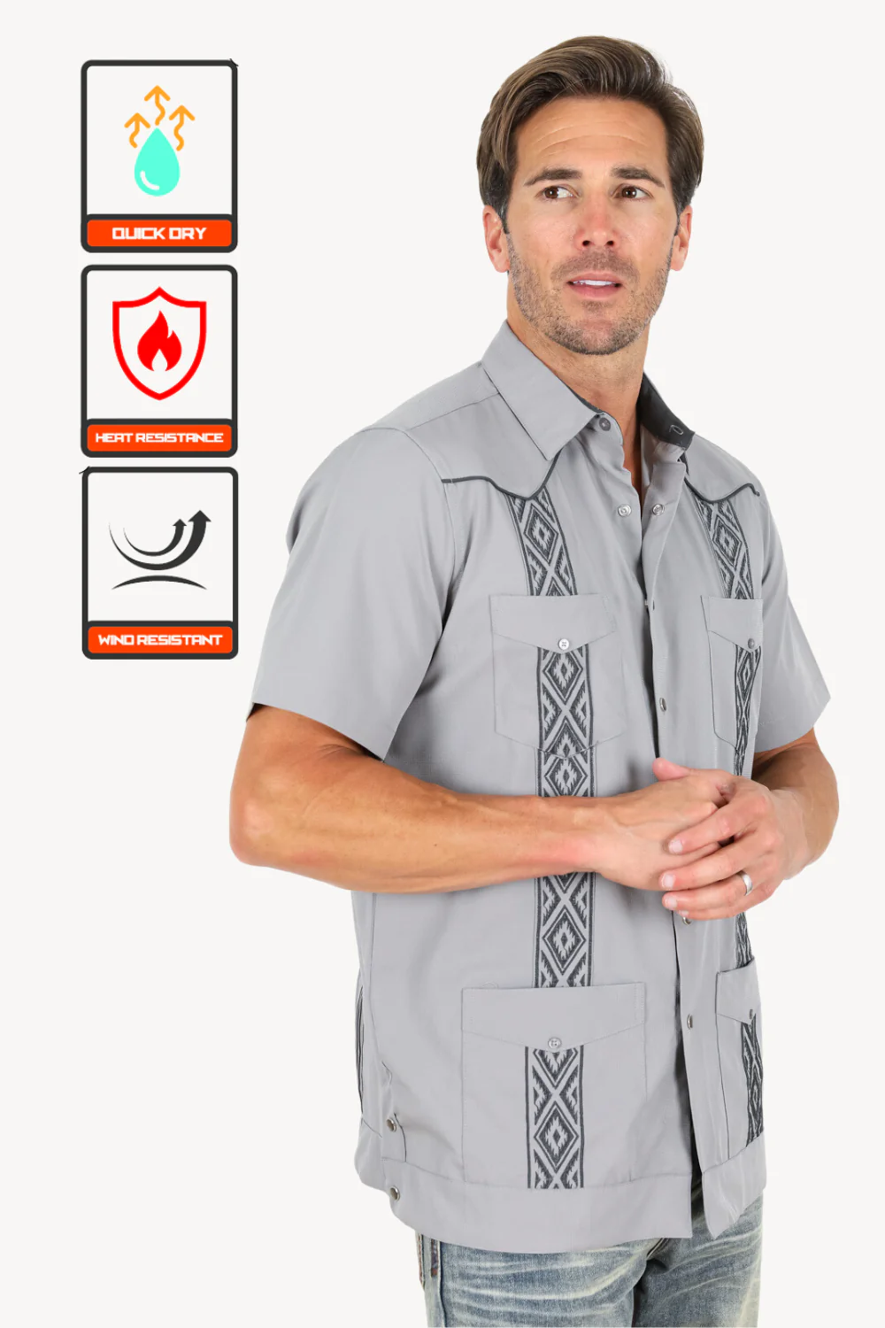 Men's Modern Light Gray GUAYABERA