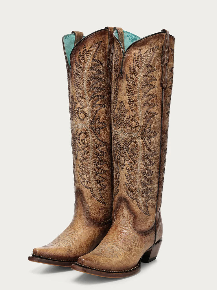 A5009 - WOMEN'S SAND EMBROIDERY WITH METALLIC BEADED WELT SNIP TOE TALL TOP COWBOY BOOT