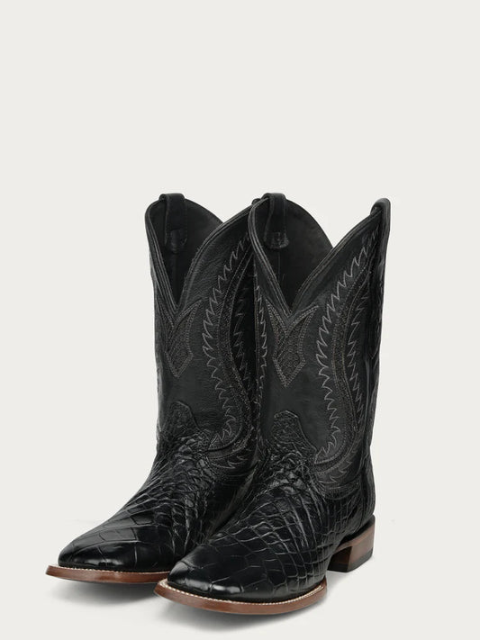 A5117 - MEN'S BLACK ALLIGATOR INLAY AND EMBROIDERY WIDE SQ. TOE COWBOY BOOT