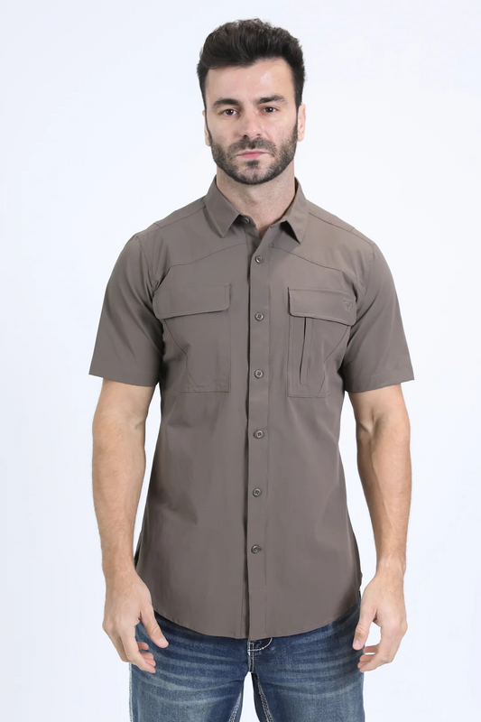 Mens Performance Classic Fit Short Sleeve DK Brown Shirt
