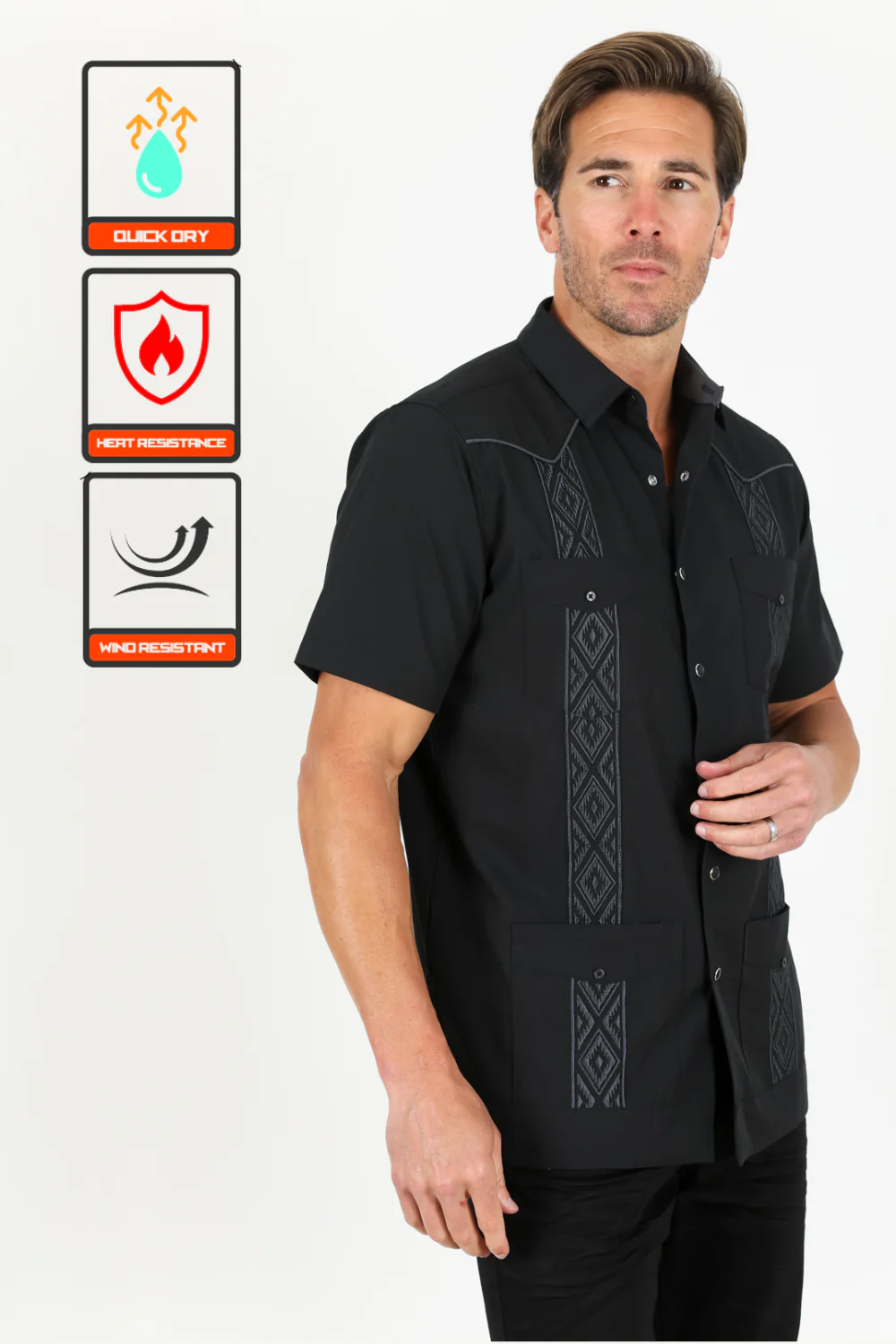 Men's Modern Black GUAYABERA Shirt