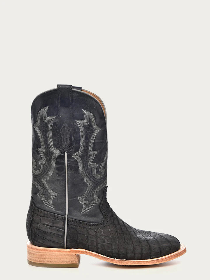 A4221 - MEN'S EMBROIDERY ALLIGATOR VAMP AND COUNTER BLACK WIDE SQUARE-TOE COWBOY BOOT