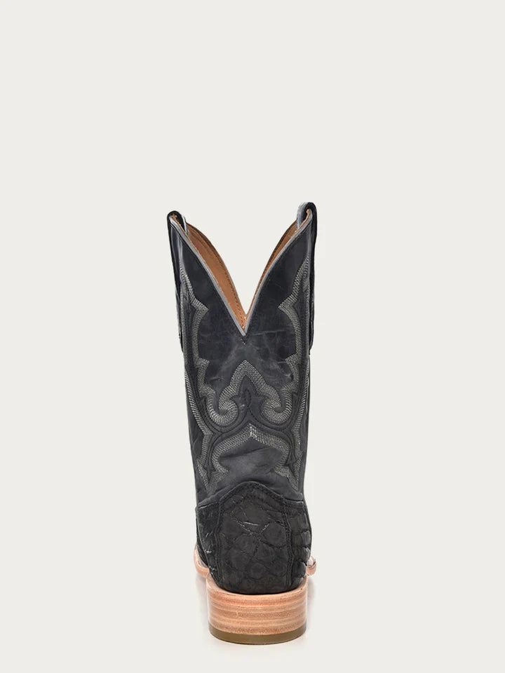 A4221 - MEN'S EMBROIDERY ALLIGATOR VAMP AND COUNTER BLACK WIDE SQUARE-TOE COWBOY BOOT