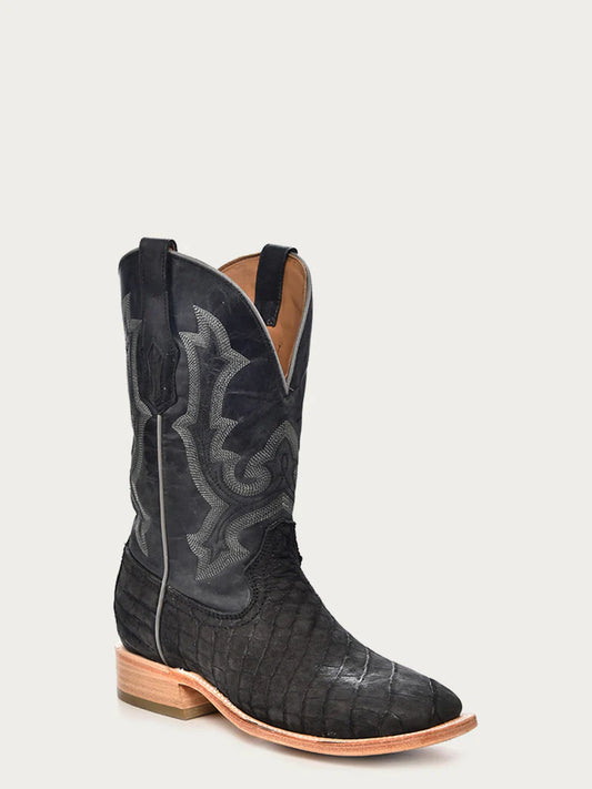 A4221 - MEN'S EMBROIDERY ALLIGATOR VAMP AND COUNTER BLACK WIDE SQUARE-TOE COWBOY BOOT