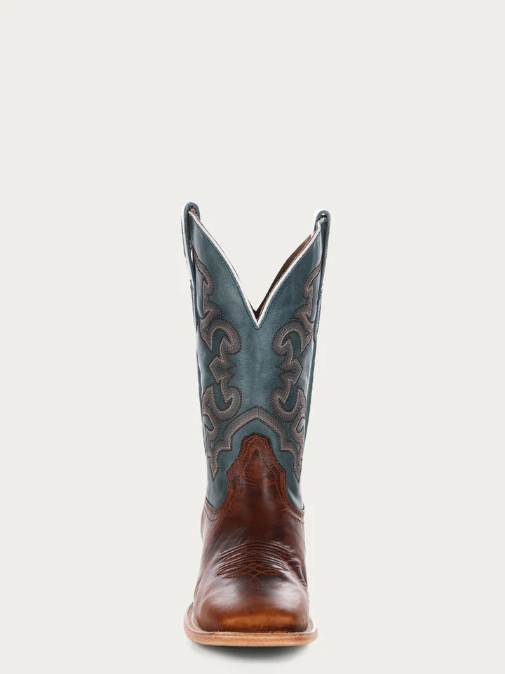 A4262 - MEN'S BLUE AND HONEY EMBROIDERY WIDE SQUARE TOE RODEO COWBOY BOOT