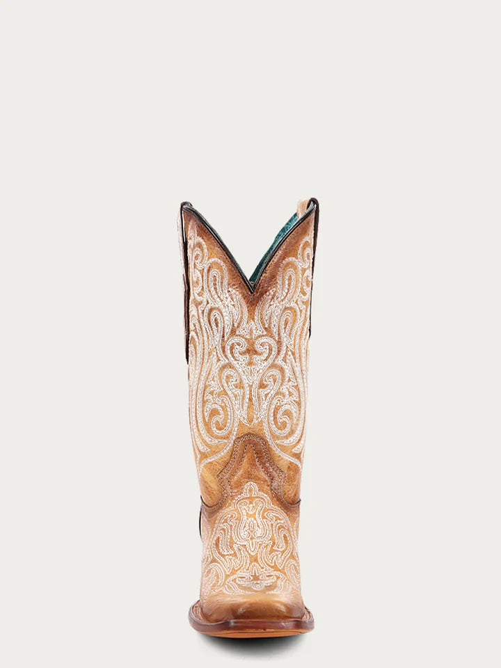 A4580 - WOMEN'S BLUE LUMINESCENT EMBROIDERY STRAW SQUARE TOE COWBOY BOOT