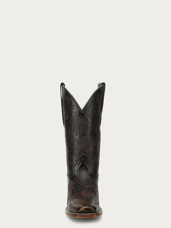 A4848 - WOMEN'S BLACK HONEY FLORAL PETAL EMBROIDERY SQUARE TOE COWBOY BOOTS