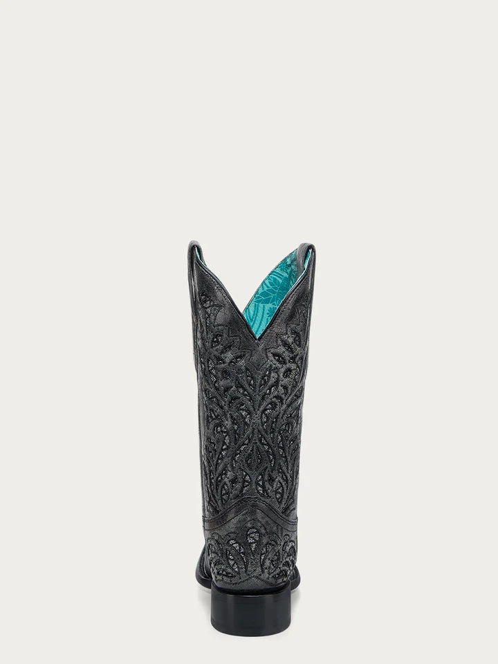 A4876 - WOMEN'S BLACK EMBROIDERY SQUARE TOE COWBOY BOOT