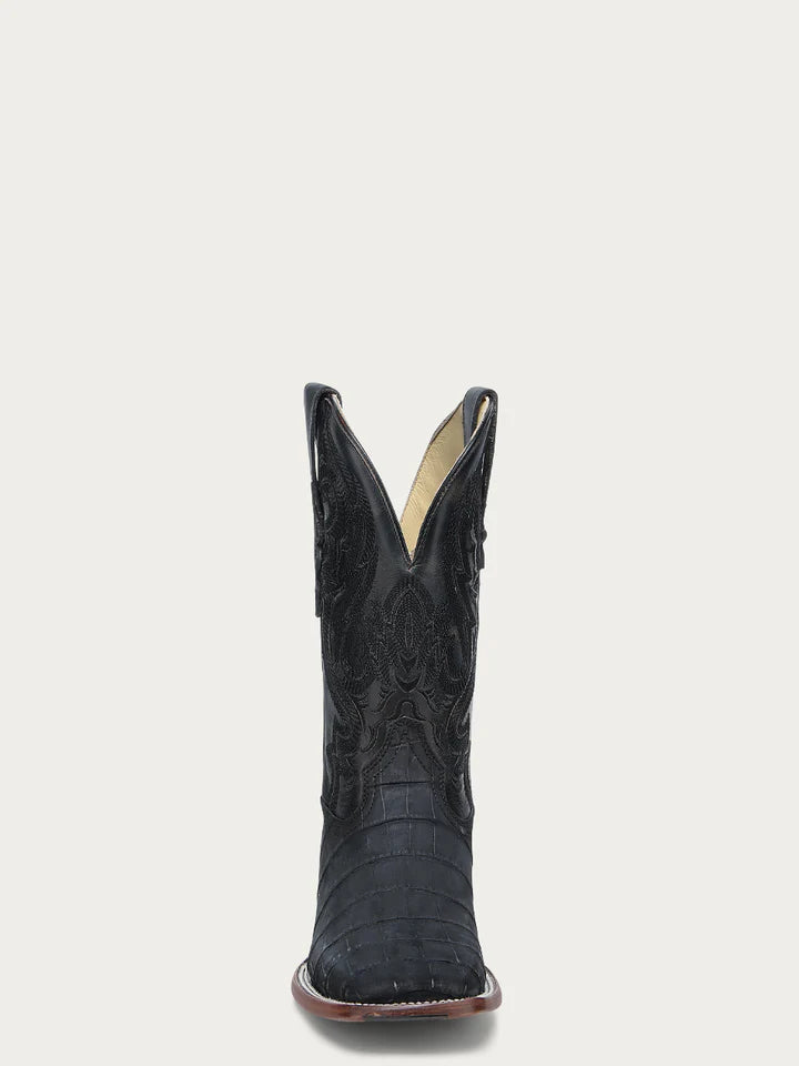 A4933 - MEN'S EMBROIDERY NAVY BLUE ALLIGATOR WIDE SQUARE TOE COWBOY BOOT WITH LEATHER SOLE AND RUBBER INSERT