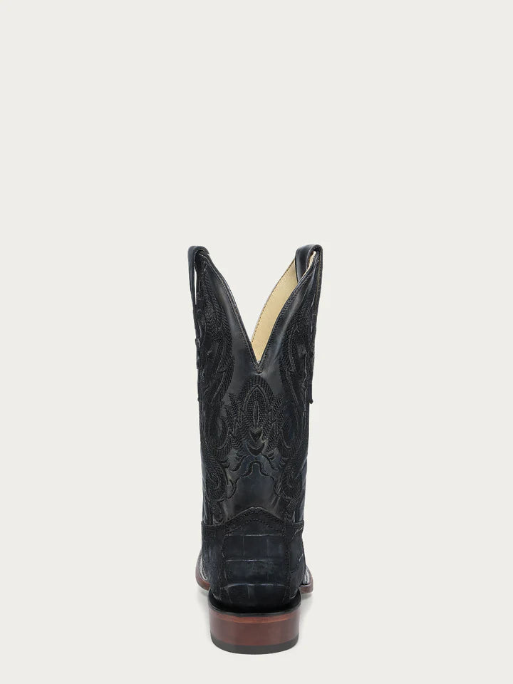 A4933 - MEN'S EMBROIDERY NAVY BLUE ALLIGATOR WIDE SQUARE TOE COWBOY BOOT WITH LEATHER SOLE AND RUBBER INSERT