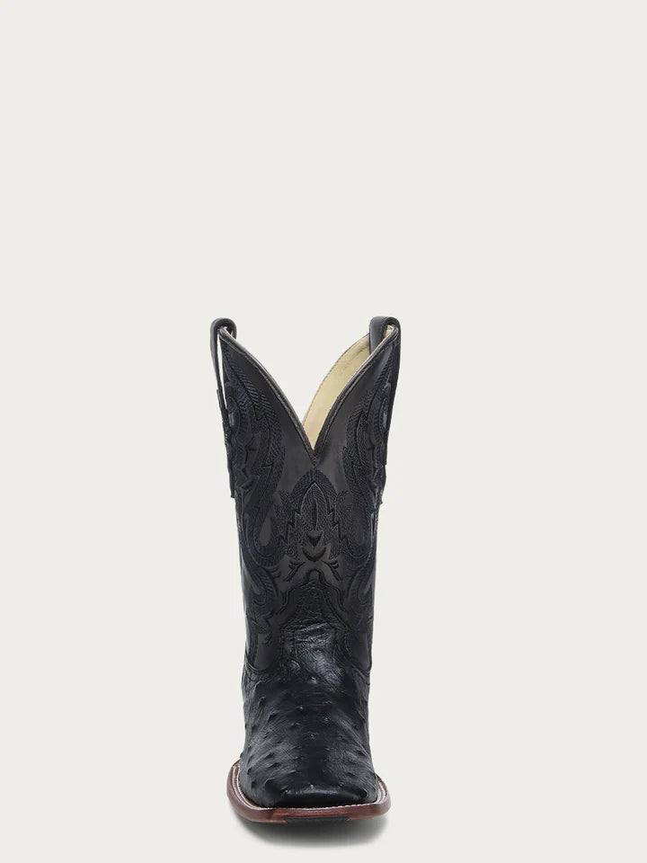 A4974 - MEN'S EMBROIDERY AND OSTRICH BLACK WIDE SQUARE TOE COWBOY BOOT