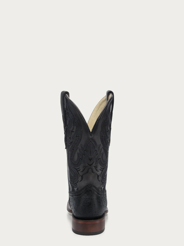 A4974 - MEN'S EMBROIDERY AND OSTRICH BLACK WIDE SQUARE TOE COWBOY BOOT